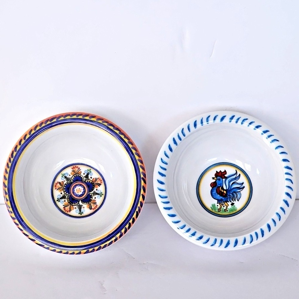 Le Cadeaux Melamine Dipping Bowls Set of 2 Rooster Floral Mediterranean Blue 4in